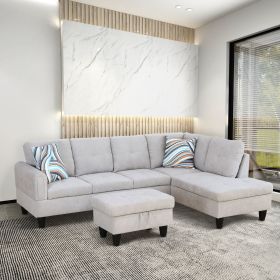 Modern Flannel Sectional Couch with Ottoman-Stylish