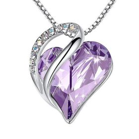 925 Sliver Heart Shaped Geometric Necklace Jewelry Women's Clavicle Chain Valentine's Mothers Day Gift (Color: PURPLE)