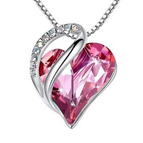925 Sliver Heart Shaped Geometric Necklace Jewelry Women's Clavicle Chain Valentine's Mothers Day Gift (Color: Red)