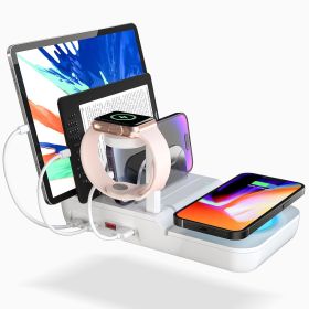 70W Charging Station for Multiple Devices, 5 in 1 Fast Charging Dock with 10W Max Wireless Charger and 4 Ports , 30W USB C PD Fast Charging for iPad (Color: White)