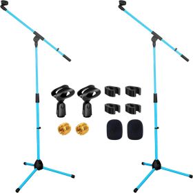 5 Core Mic Stand Collapsible Height Adjustable Up to 6ft Metal Microphone Tripod Stands w Boom Arm Para Microfono for Singing Karaoke Speech Stage Rec (Color: MS 080 SKY BLU 2PC)