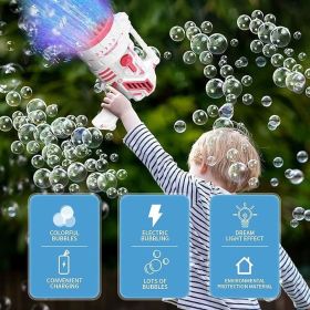 Bubble Machine Gun With Colorful Lights,Bubble Solution,69 Holes Rocket Bubble Gun,Summer Outdoor Toy For Kids (Color: Blue)