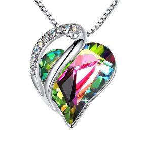 925 Sliver Heart Shaped Geometric Necklace Jewelry Women's Clavicle Chain Valentine's Mothers Day Gift (Color: green)